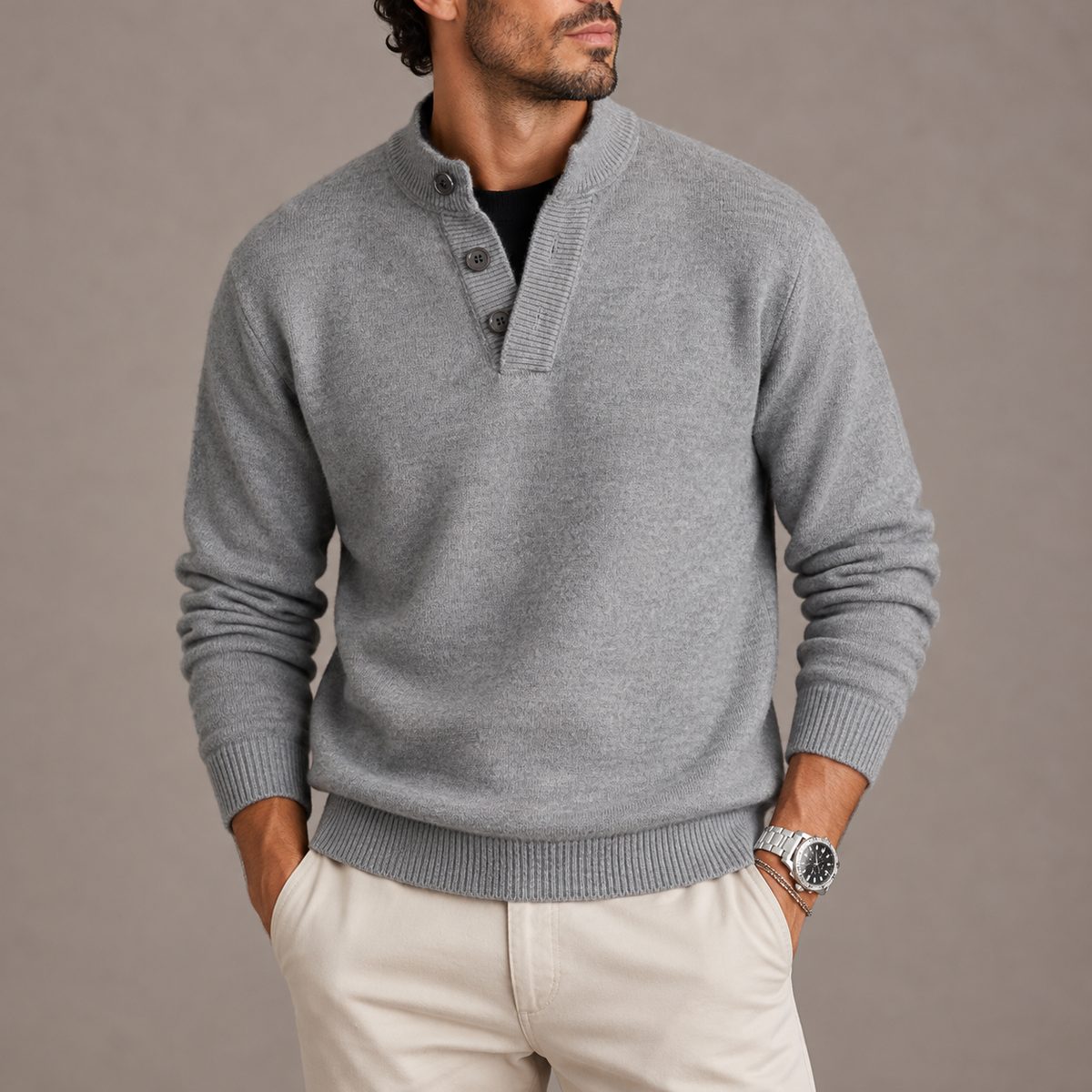 Herren Langarm-Strickpolo-Pullover