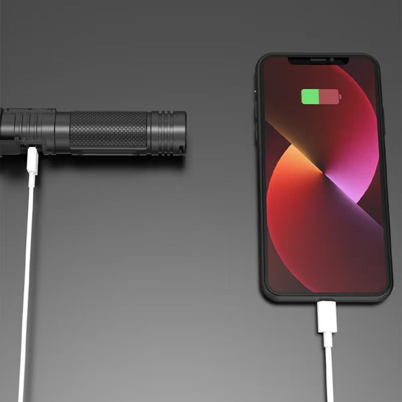 Ultrahelle wasserdichte LED Taschenlampe mit Zoom und Powerbank-Funktion