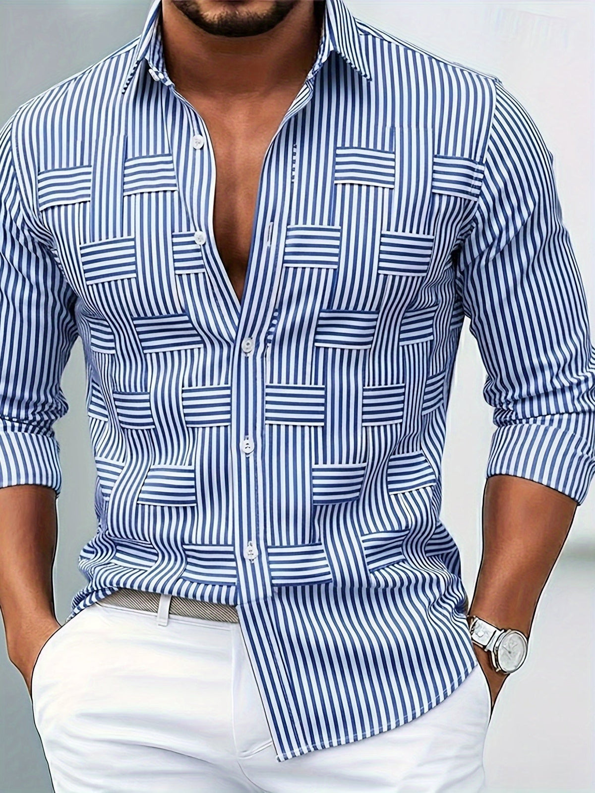 Raffiniertes gestreiftes Langarmhemd