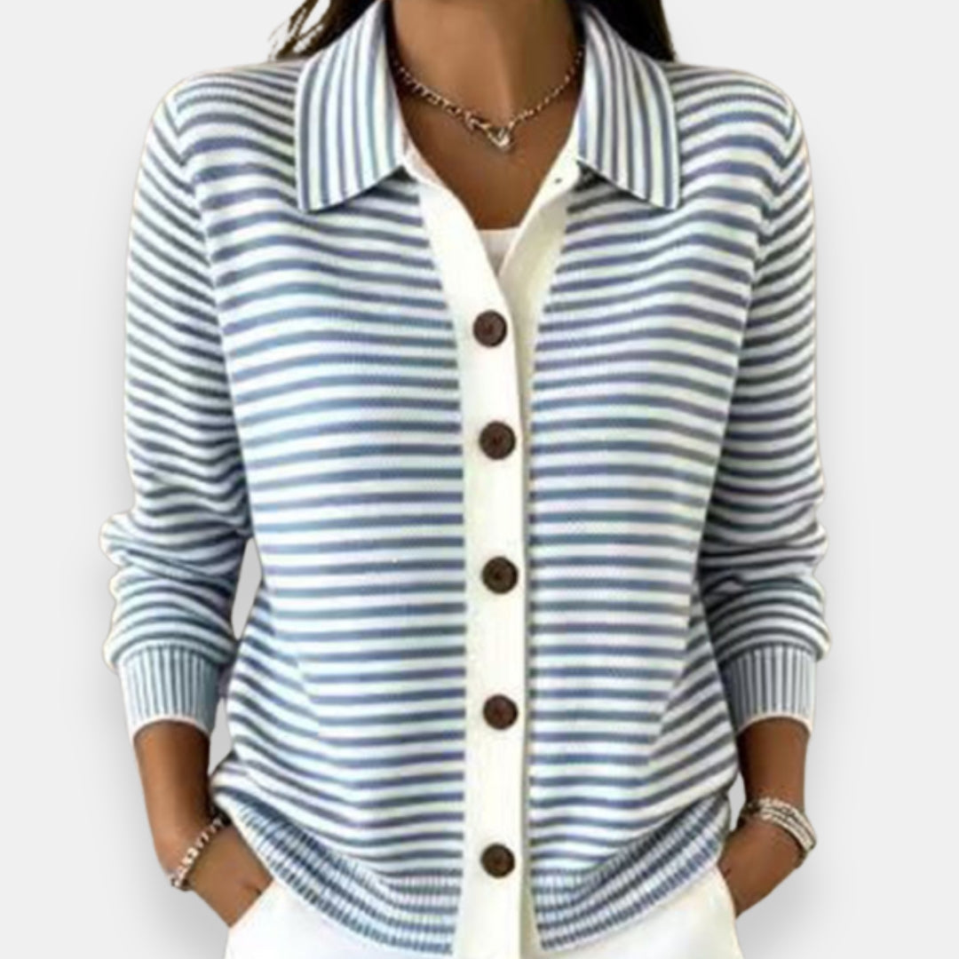 Gestreifte Knopf-Strickjacke