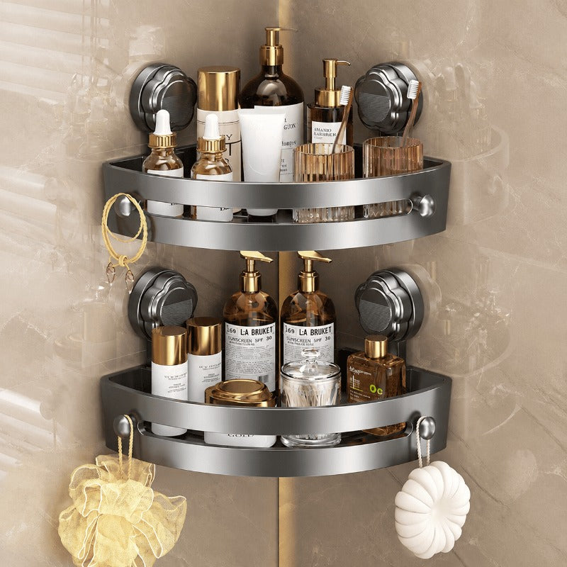 Badezimmer-Eckregal mit starker Saugkraft