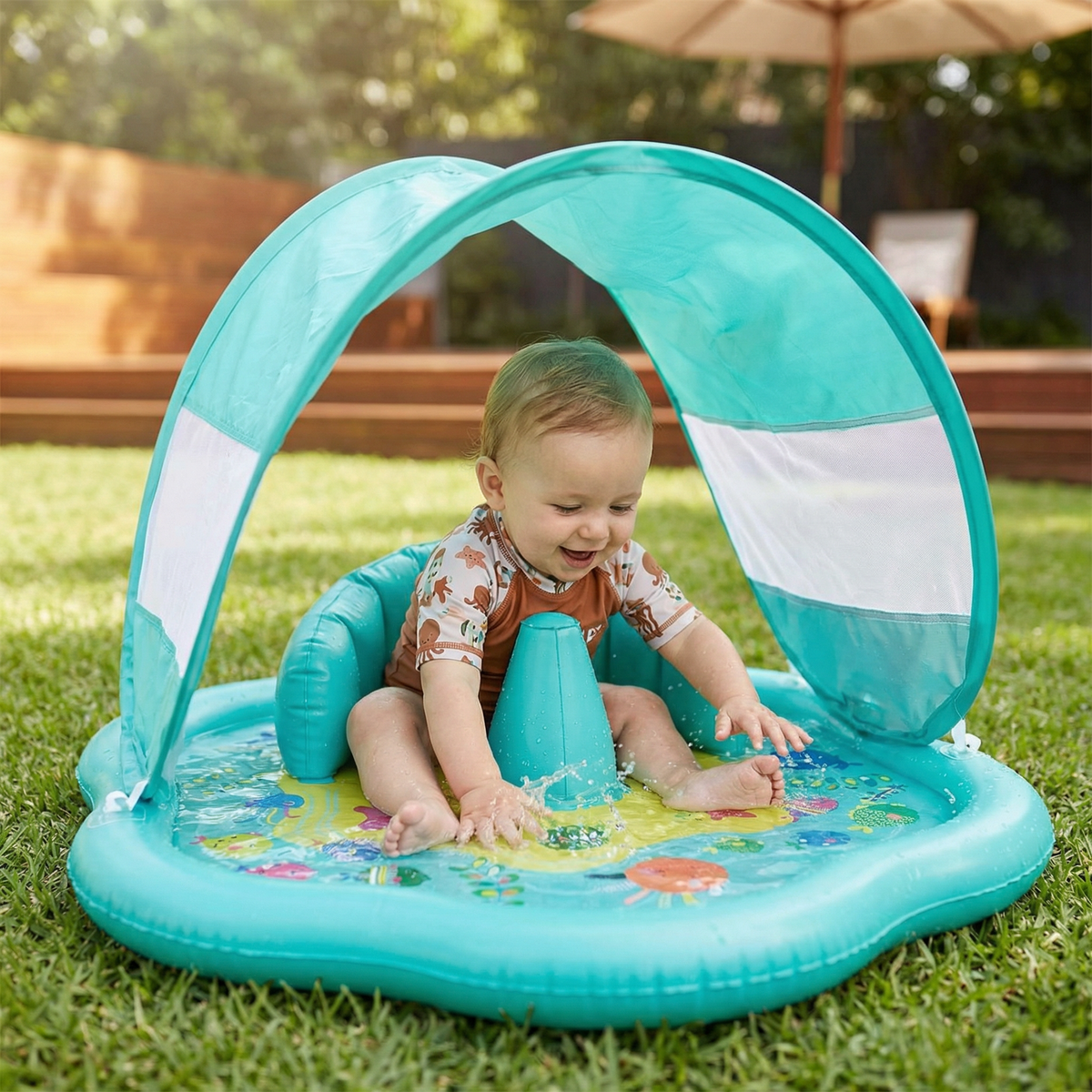 Aufblasbares Baby-Planschbecken mit Sonnendach – Wasserspiel & Sonnenschutz für Kleinkinder
