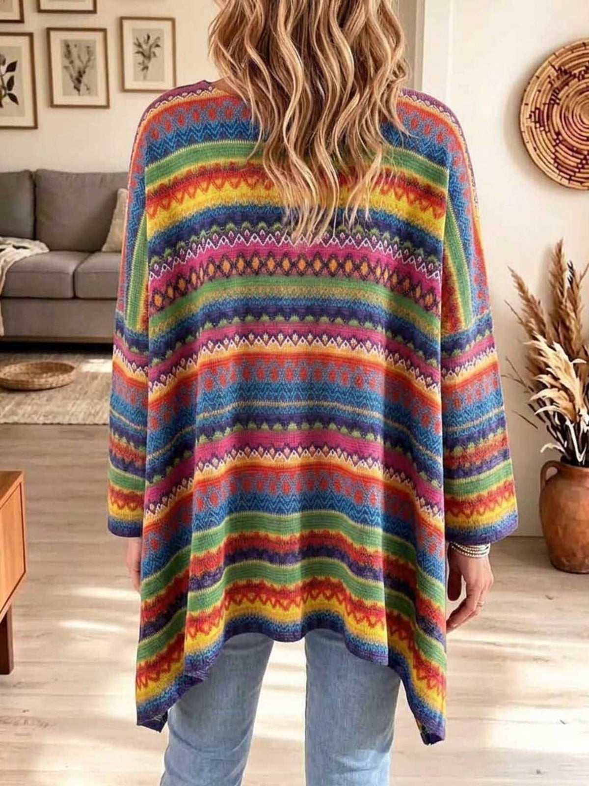 Boho Geometrisches Oversized Strick-Top
