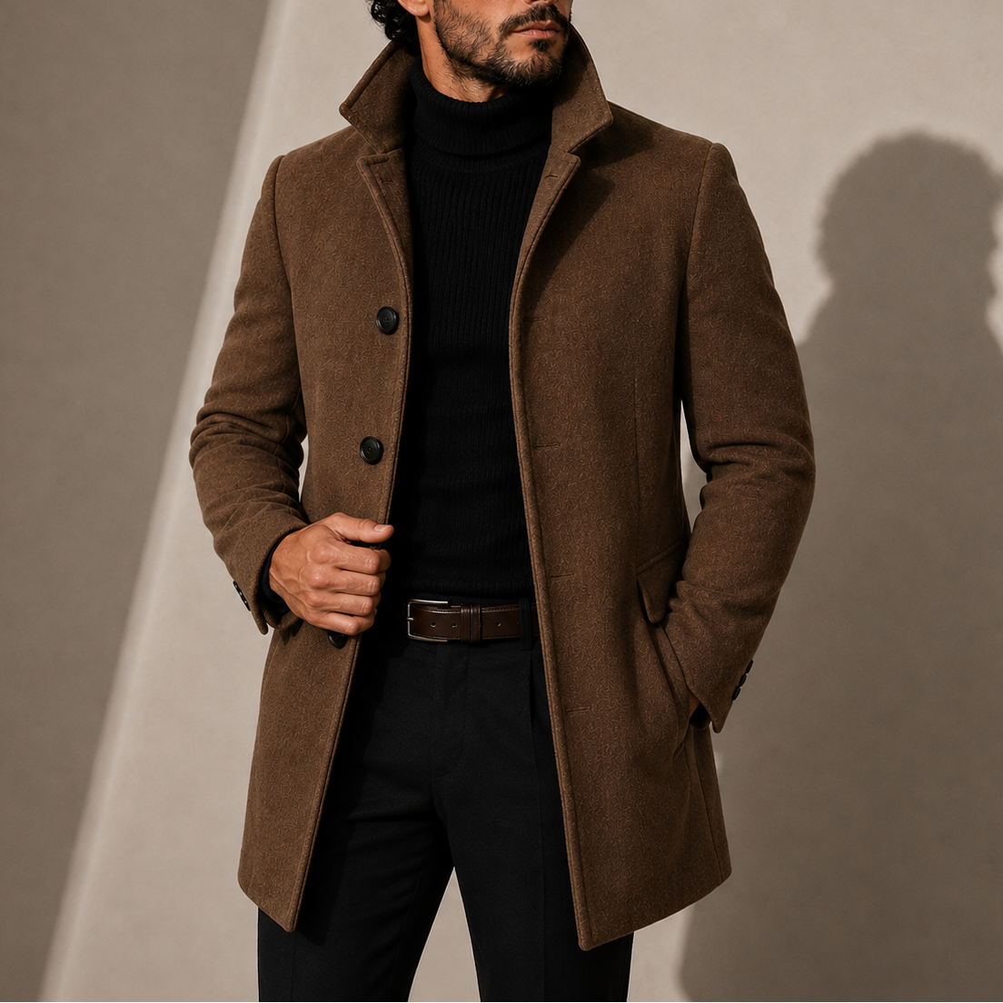Herren Stehkragenmantel – Taillierter Wintermantel