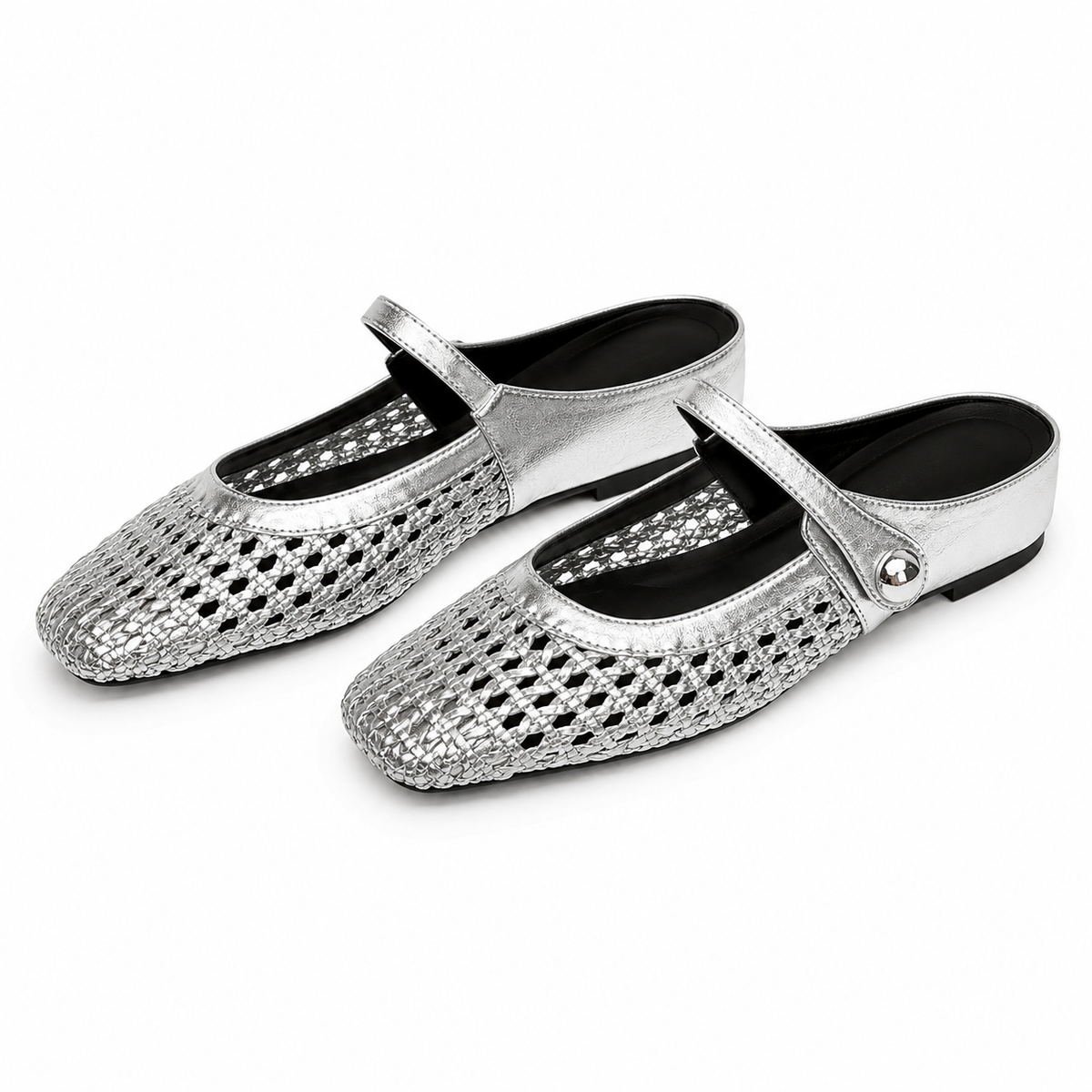 Clogs aus geflochtenem Gewebe mit quadratischer Spitze