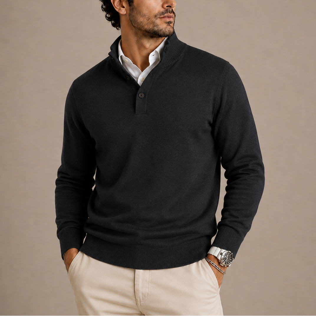 Herren Langarm-Strickpolo-Pullover
