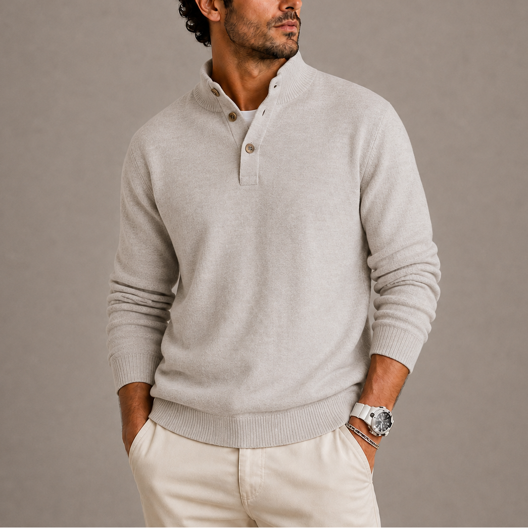 Herren Langarm-Strickpolo-Pullover