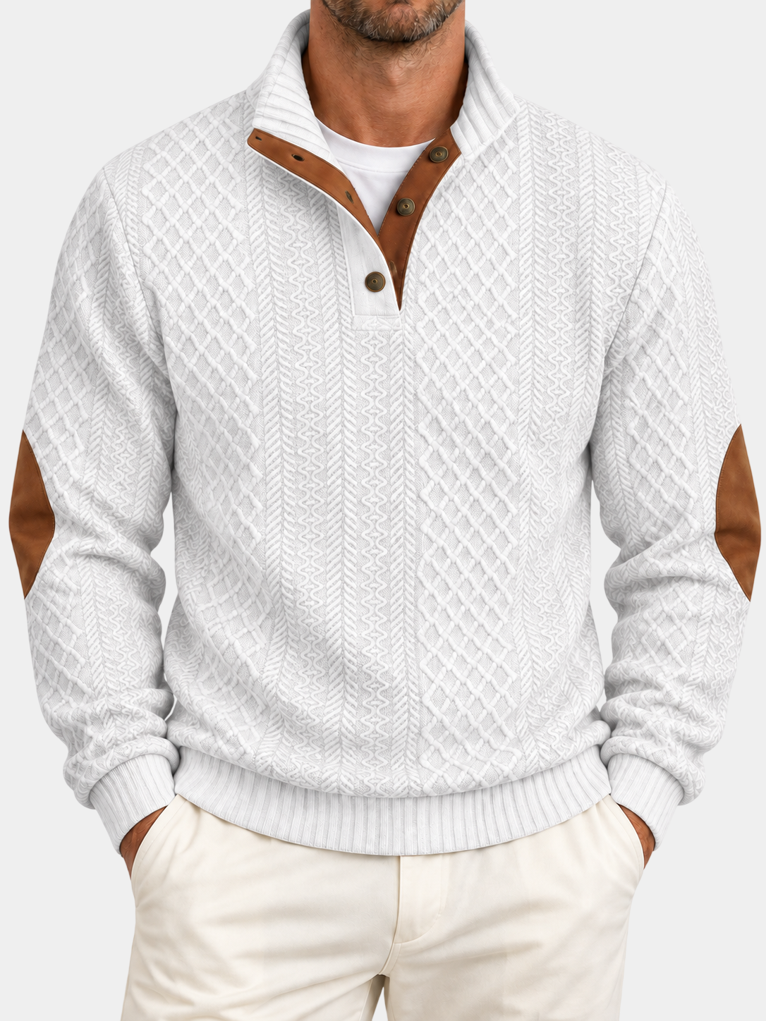 Jacquard-Strick-Pullover mit Stehkragen