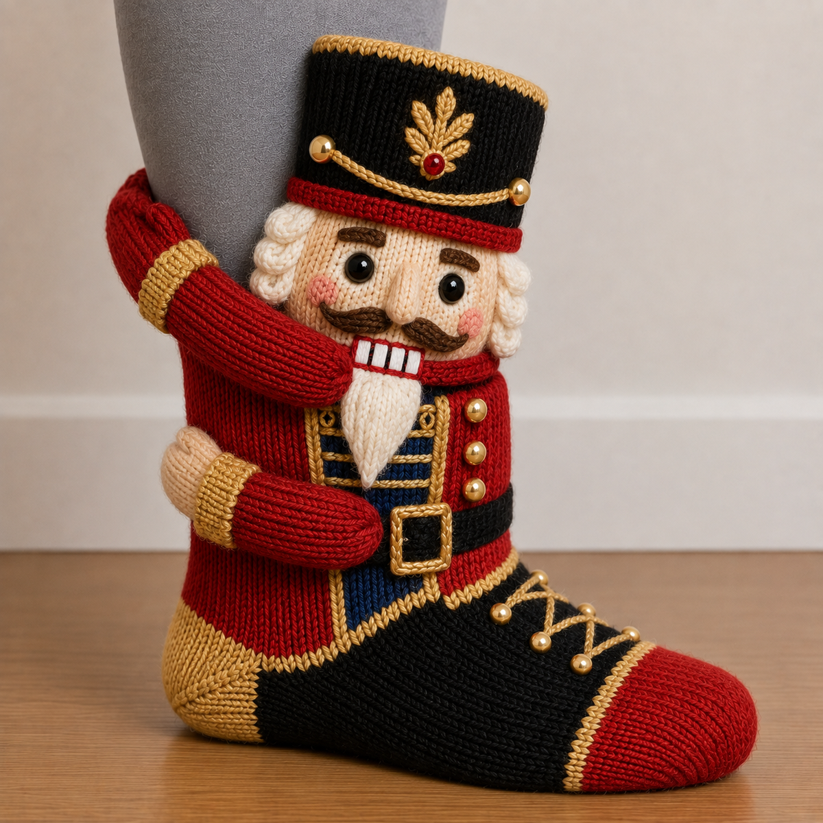 3D Umarmende Weihnachts-Socken mit süßem Strickdesign