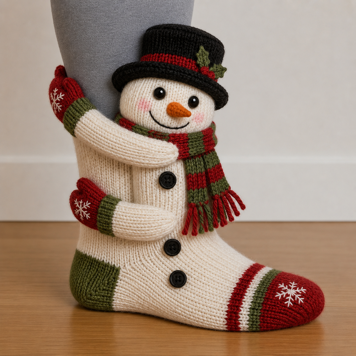 3D Umarmende Weihnachts-Socken mit süßem Strickdesign