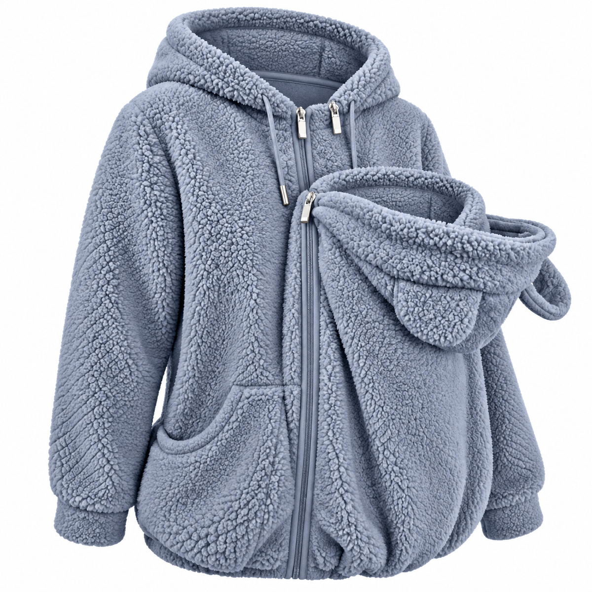 Plüsch Eltern-Kind-Hoodie mit gemütlicher Fronttasche für warme Ausflüge