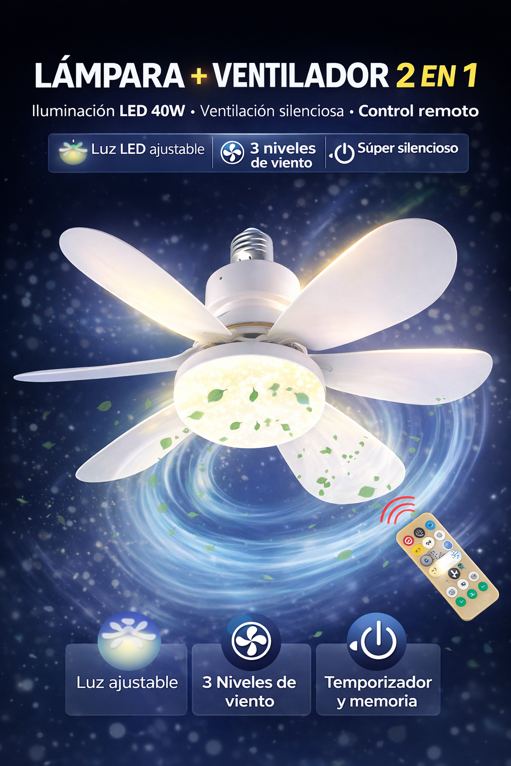 PACK CONFORT DE VERANO - Ventilampara Multifuncional 2 EN 1 + Lámpara Inteligente 6 EN 1