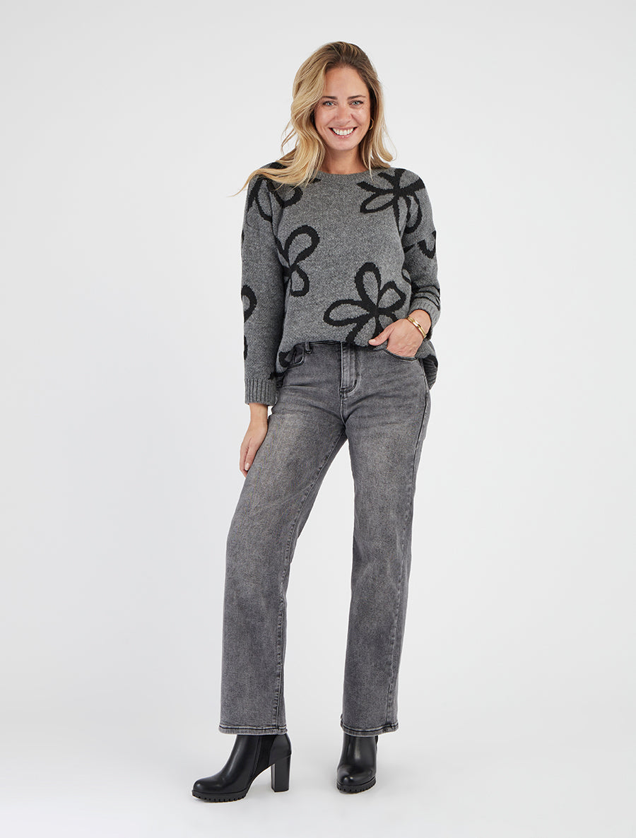 Push-Up-Jeans mit 5 Taschen in Used-Optik - Grau