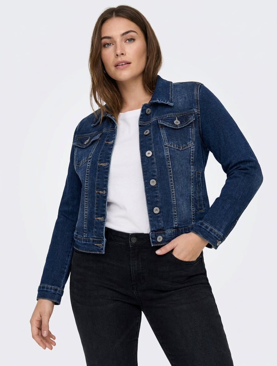 Jeansjacke mit goldenen Ziernähten