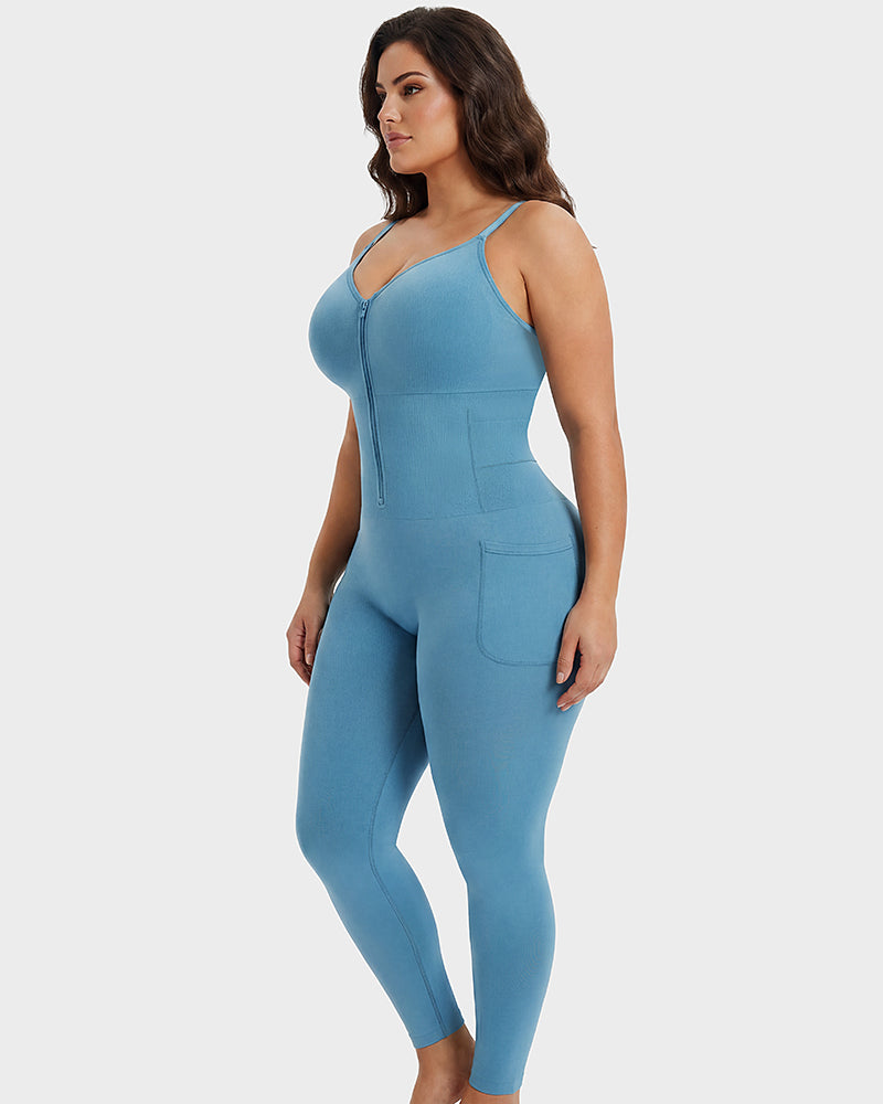 Tiefer V-Ausschnitt Reißverschluss vorne Ganzkörper-Shapewear