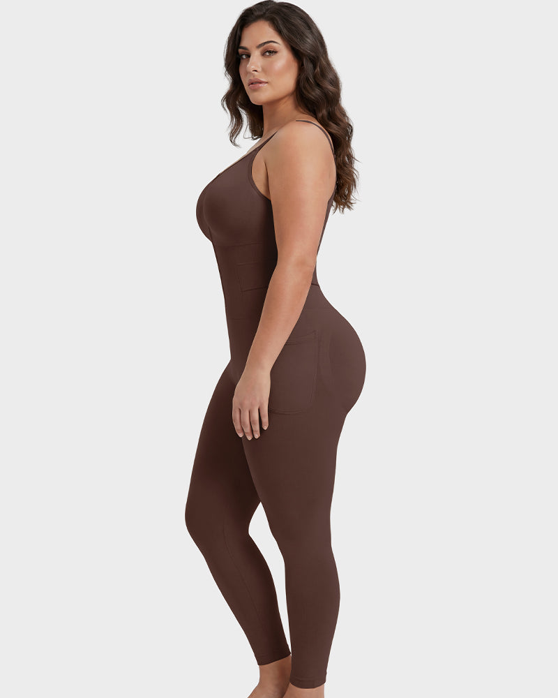 Tiefer V-Ausschnitt Reißverschluss vorne Ganzkörper-Shapewear