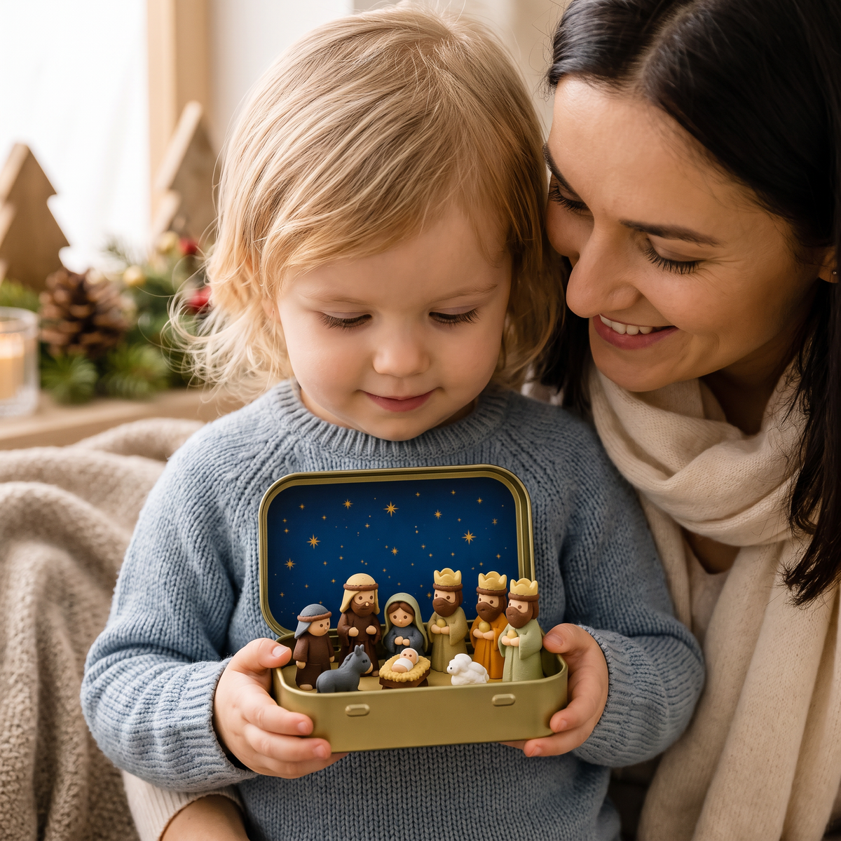 Miniatur-Weihnachtskrippe in Box – handbemaltes Weihnachtsfiguren-Set