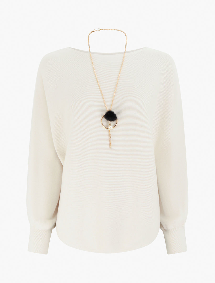 Gerippter Pullover mit Fledermausärmeln