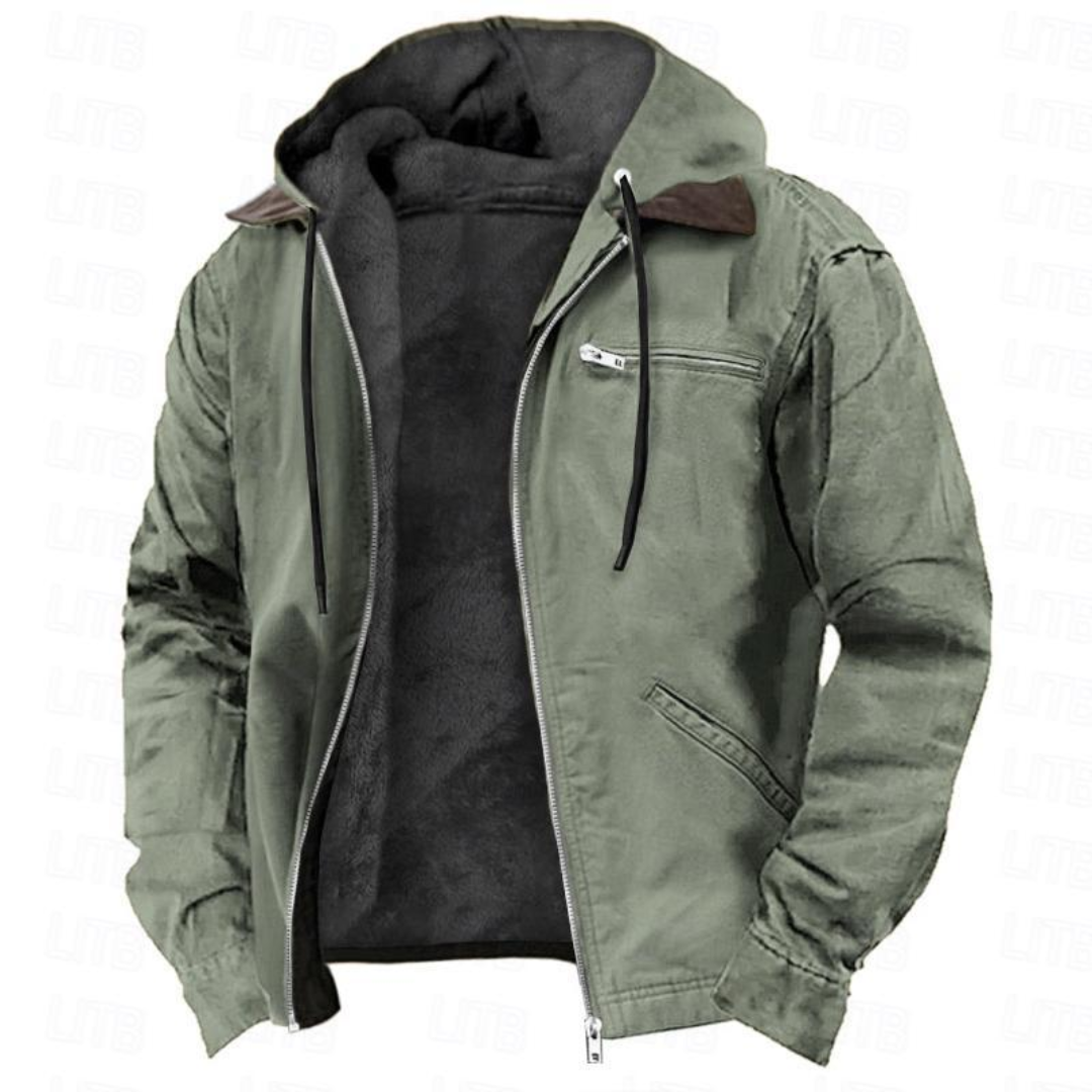 Herren-Winterjacke mit abnehmbarer Kapuze – Warme Schicht mit durchgehendem Reißverschluss für Herbst und Winter