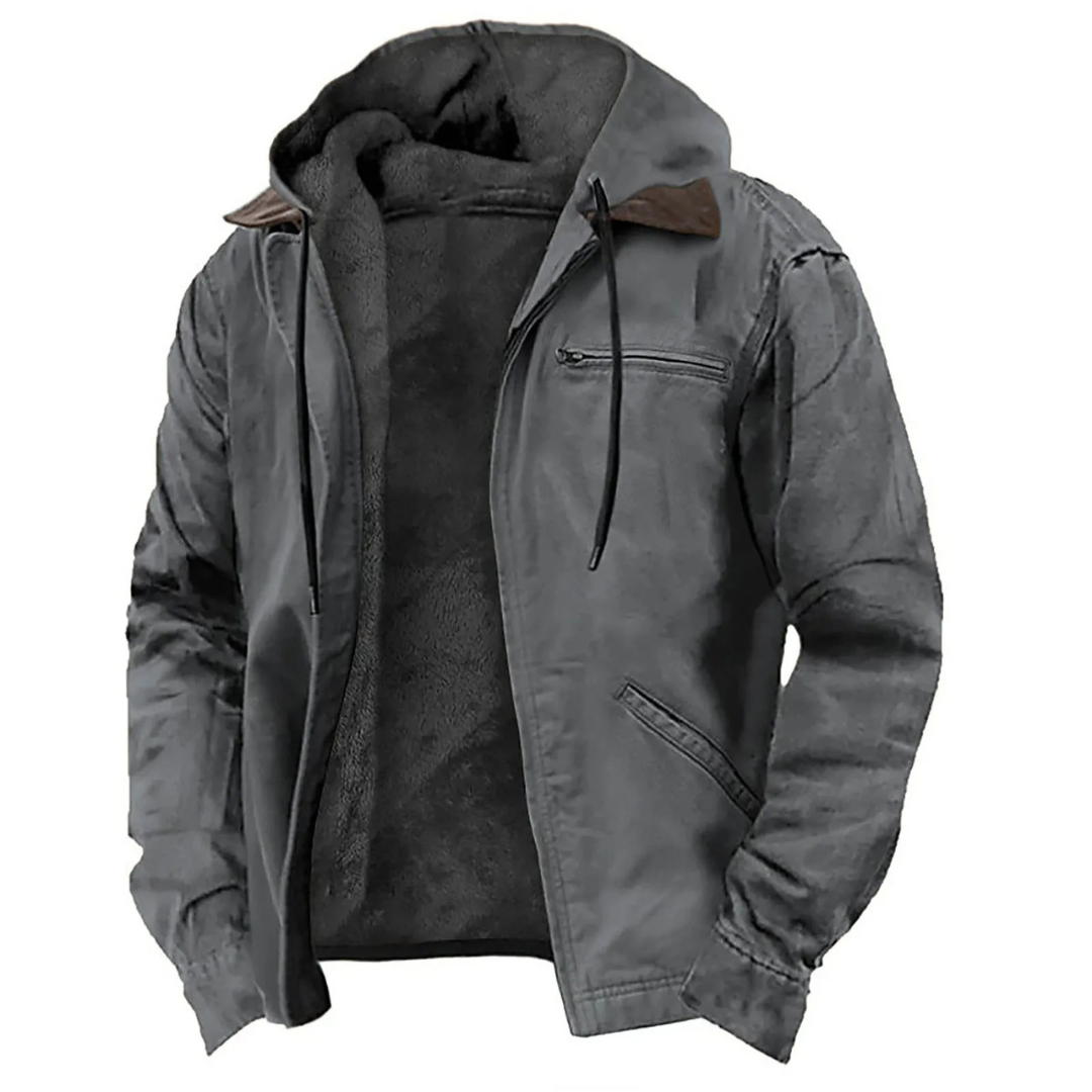 Herren-Winterjacke mit abnehmbarer Kapuze – Warme Schicht mit durchgehendem Reißverschluss für Herbst und Winter