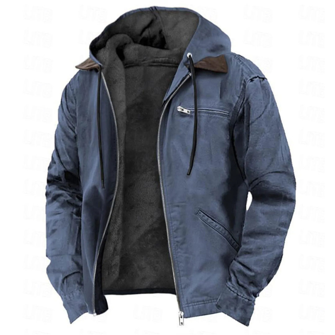 Herren-Winterjacke mit abnehmbarer Kapuze – Warme Schicht mit durchgehendem Reißverschluss für Herbst und Winter