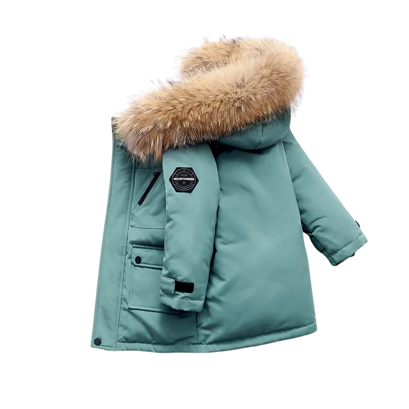 Warmer Wintermantel mit plüschigem Fellbesatz
