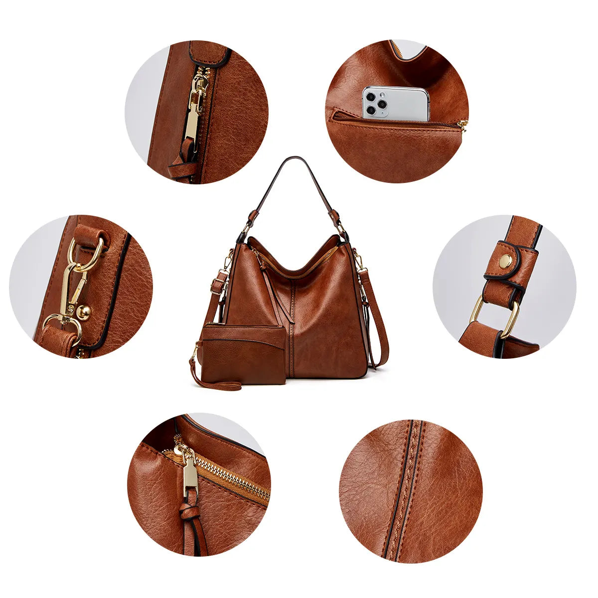 Luxury Leder Hobo Anti-Diebstahl Handtasche