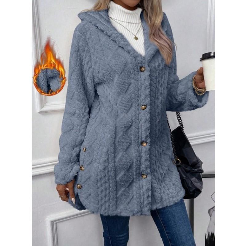 Damen Kapuzen Doppelseitige Fleece Strickjacke Langarm Lässig Warm Oberbekleidung