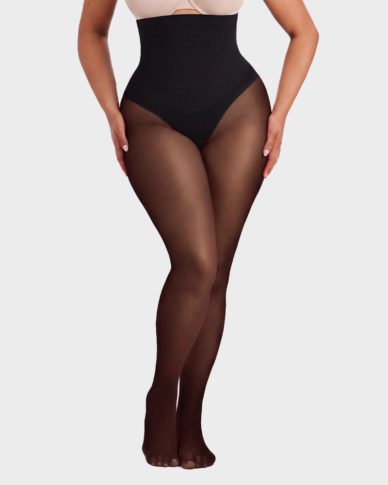 Hochgeschnittene Strumpfhose mit floraler Spitze und Shaping-Effekt