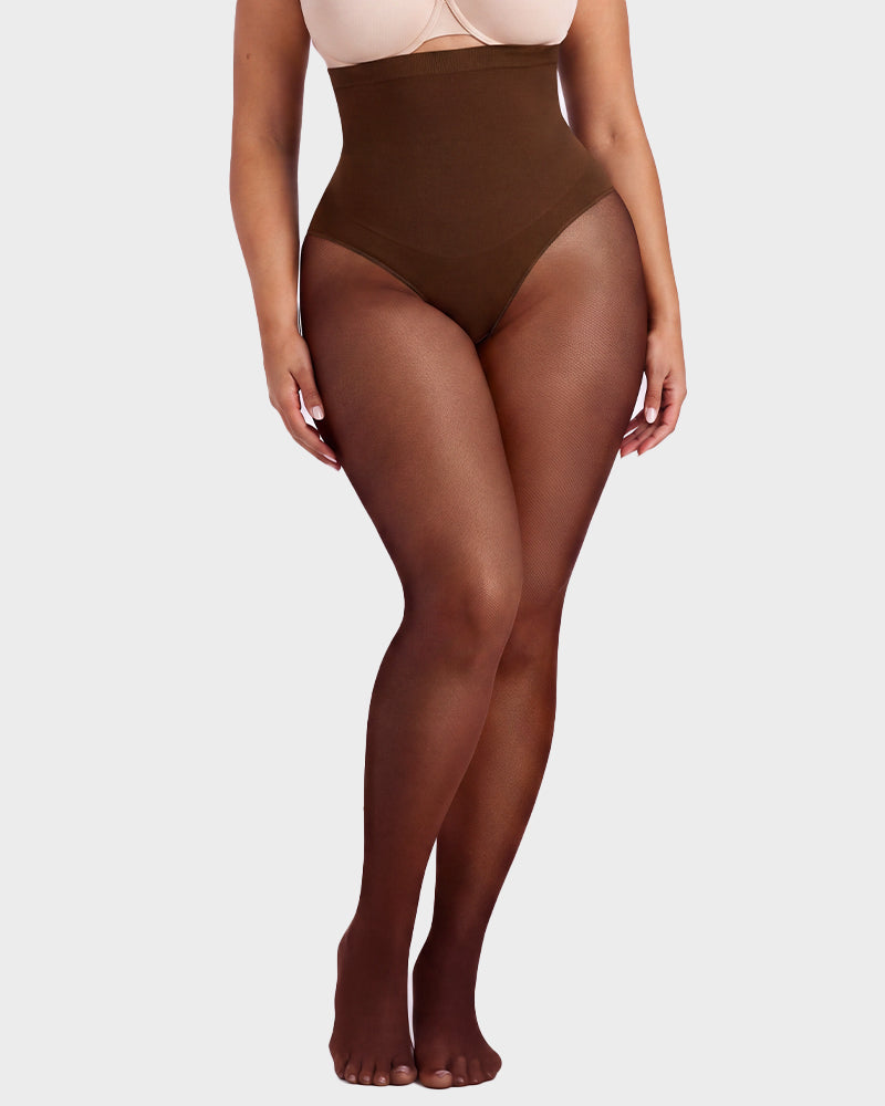 Hochgeschnittene Strumpfhose mit floraler Spitze und Shaping-Effekt