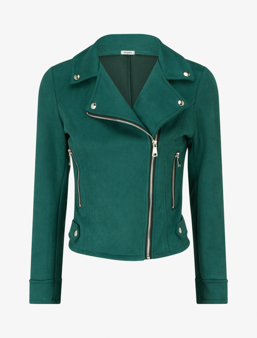 Gerade geschnittene Jacke aus Velourslederimitat mit Reverskragen