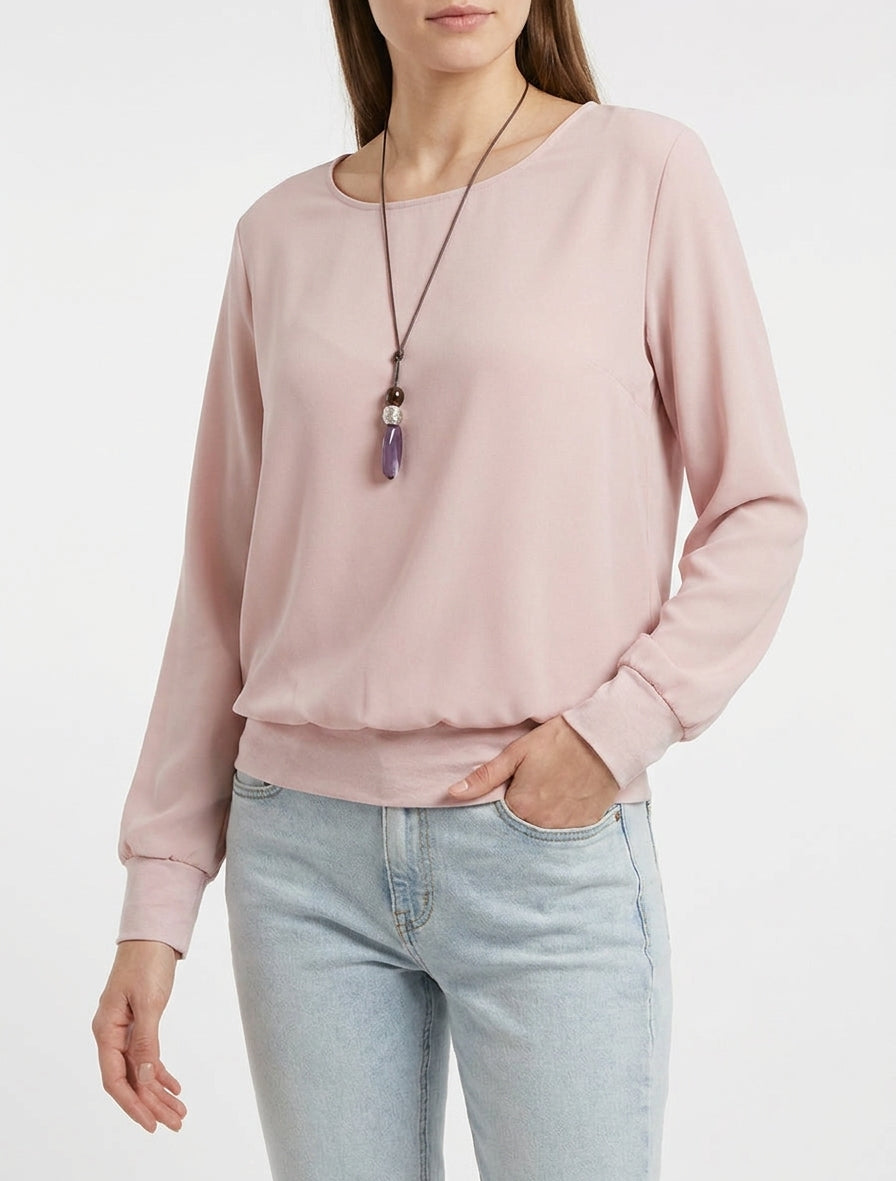 Fließendes Ballonshirt mit rundem Ausschnitt