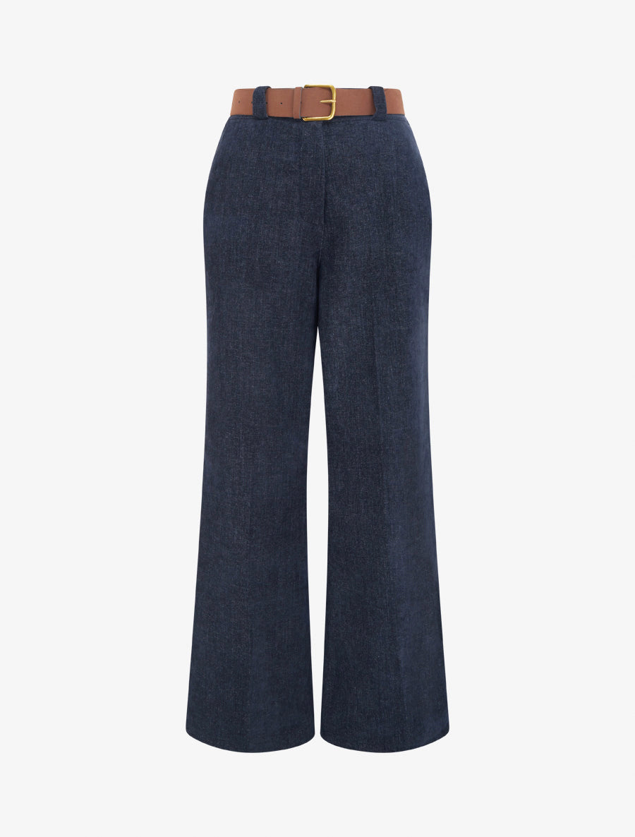 Samt-Hose mit hoher Taille - Marine