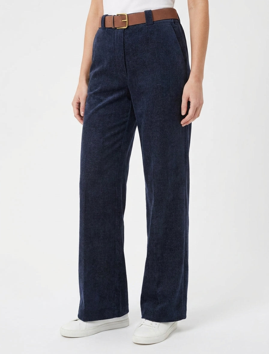 Samt-Hose mit hoher Taille - Marine