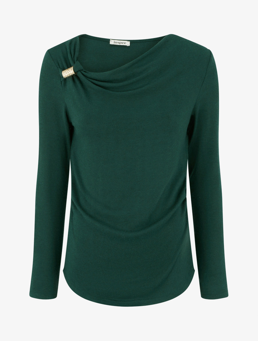 Feiner Pullover mit Wasserfallausschnitt - Tannengrün