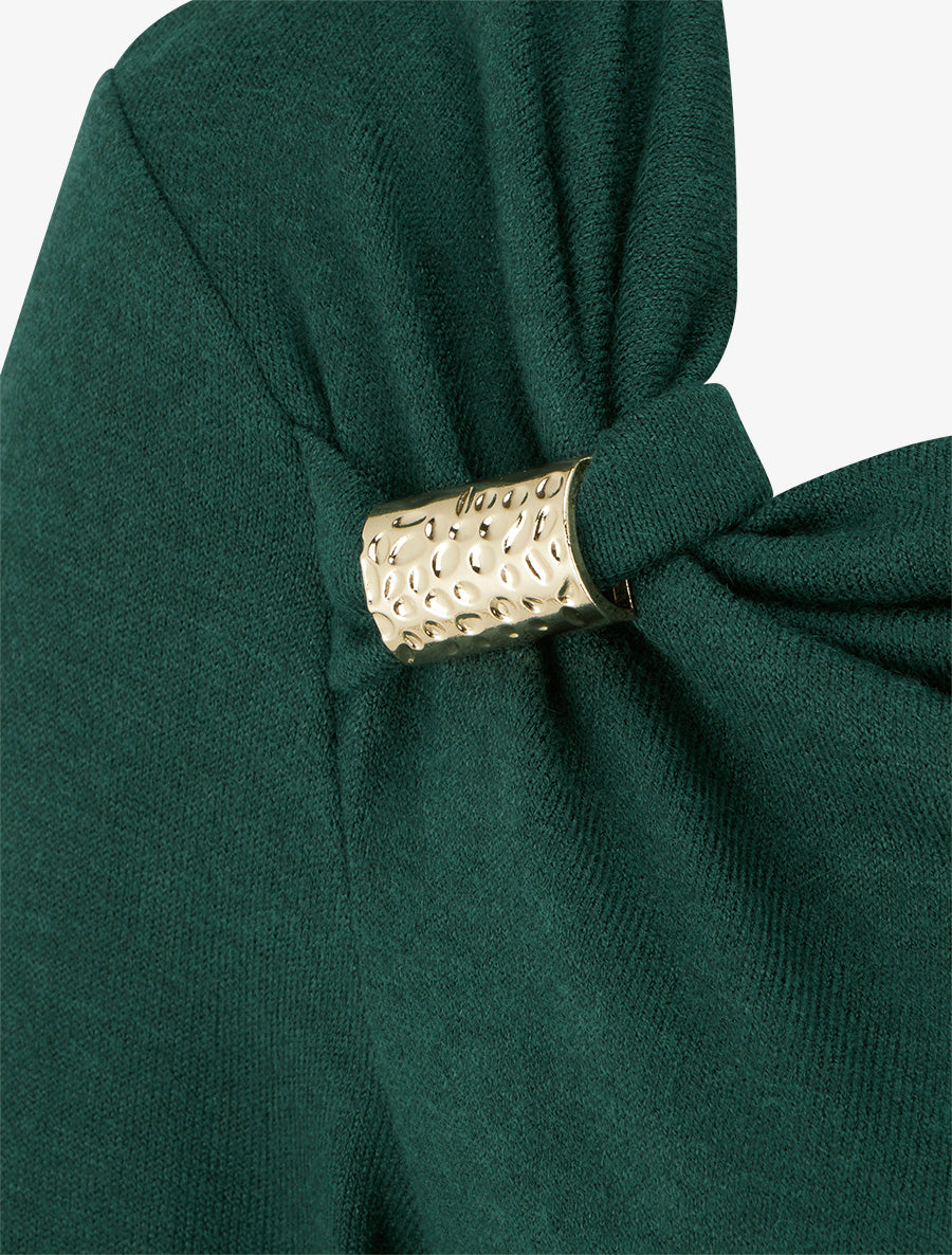 Feiner Pullover mit Wasserfallausschnitt - Tannengrün