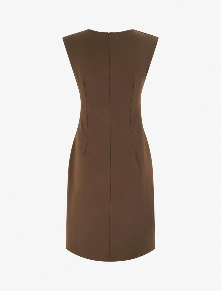 Figurbetontes Kleid mit dekorativem Schmuckdetail - Braun