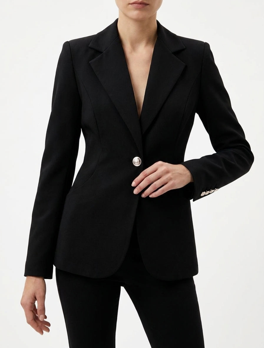 Taillierter Blazer mit Kragenausschnitt und Schulterpolstern