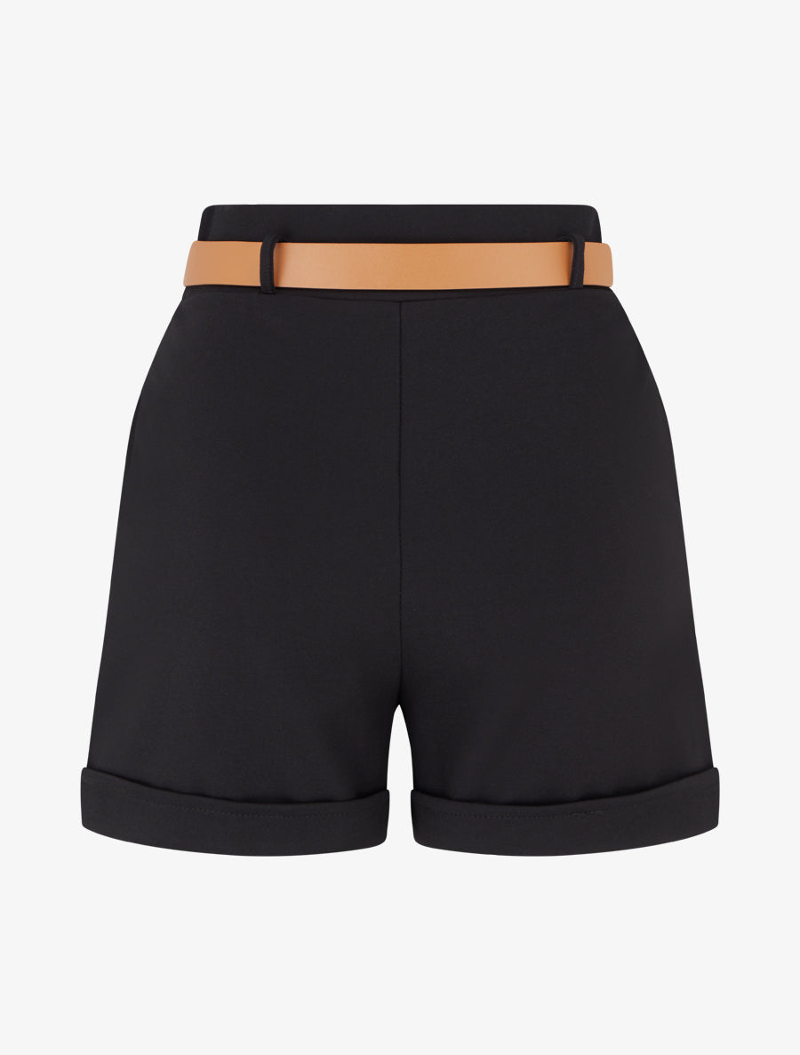Short Paperbag mit hoher Taille und Gürtel - Schwarz