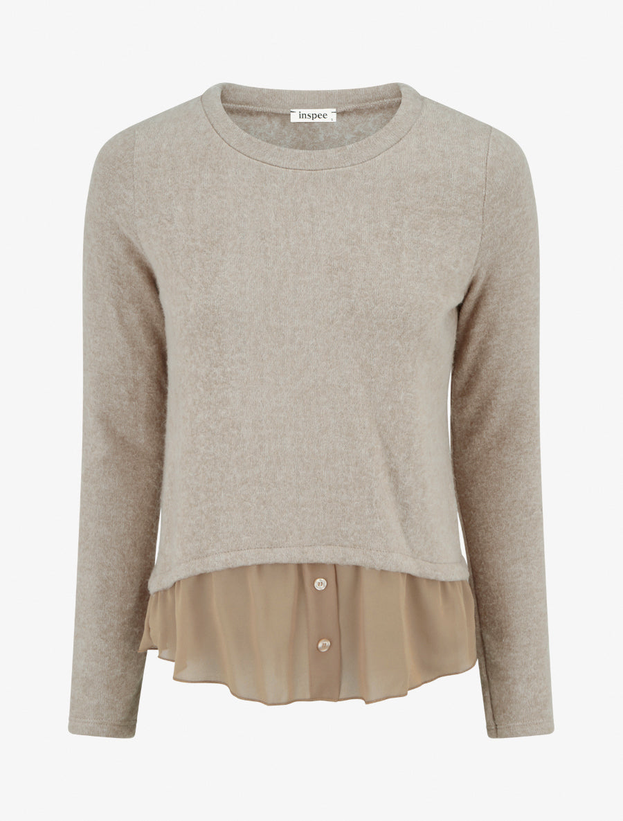 Gerader flauschiger Pullover mit Rundhalsausschnitt