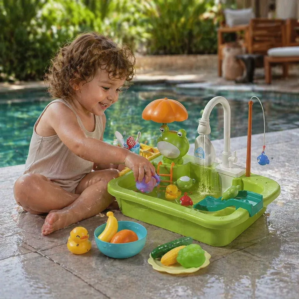 Kinder-Spielküche Spülbecken-Set mit fließendem Wasser & Angelspiel
