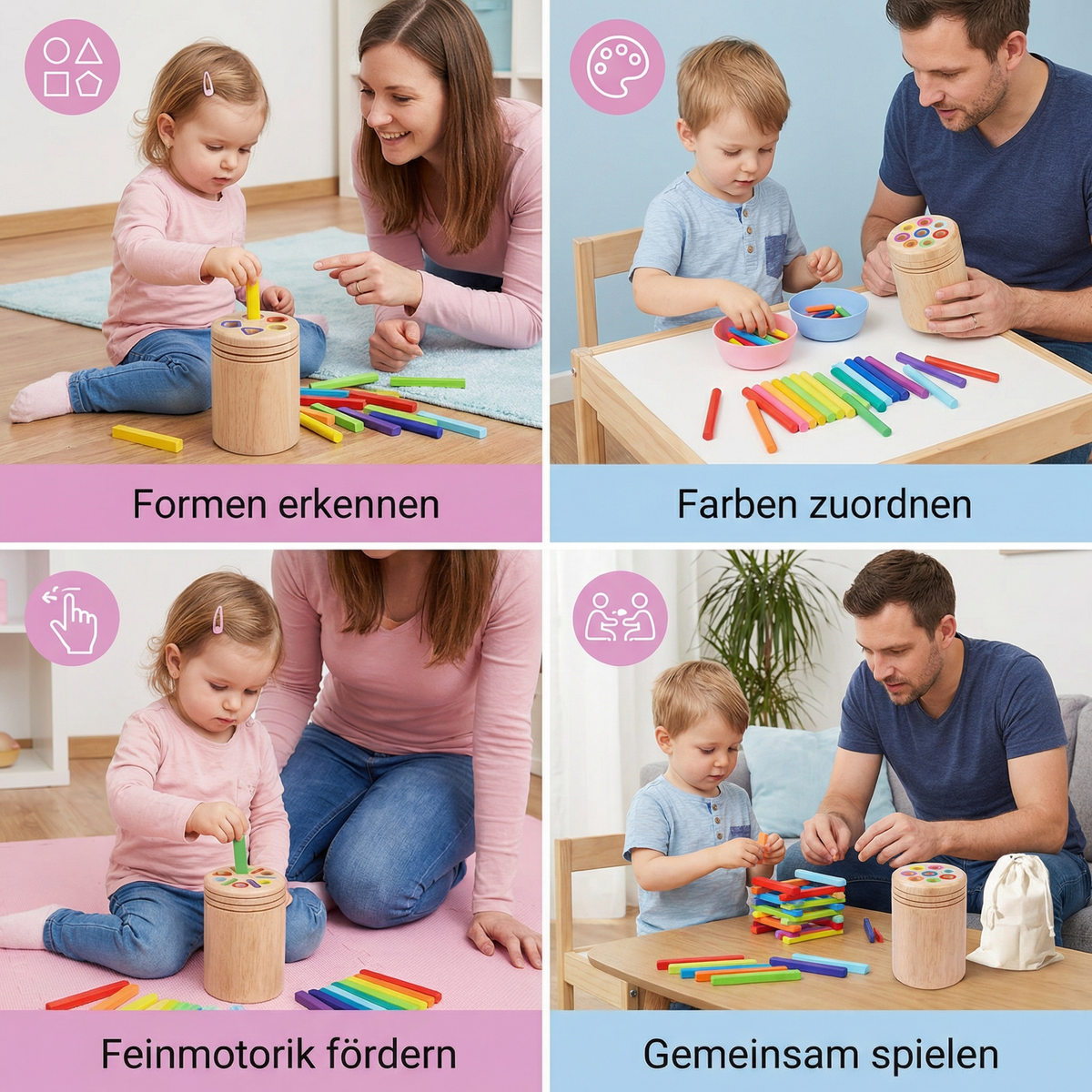 Montessori Farb- & Formen Sortierspiel aus Holz – Lernspiel für Feinmotorik & Sinnesförderung