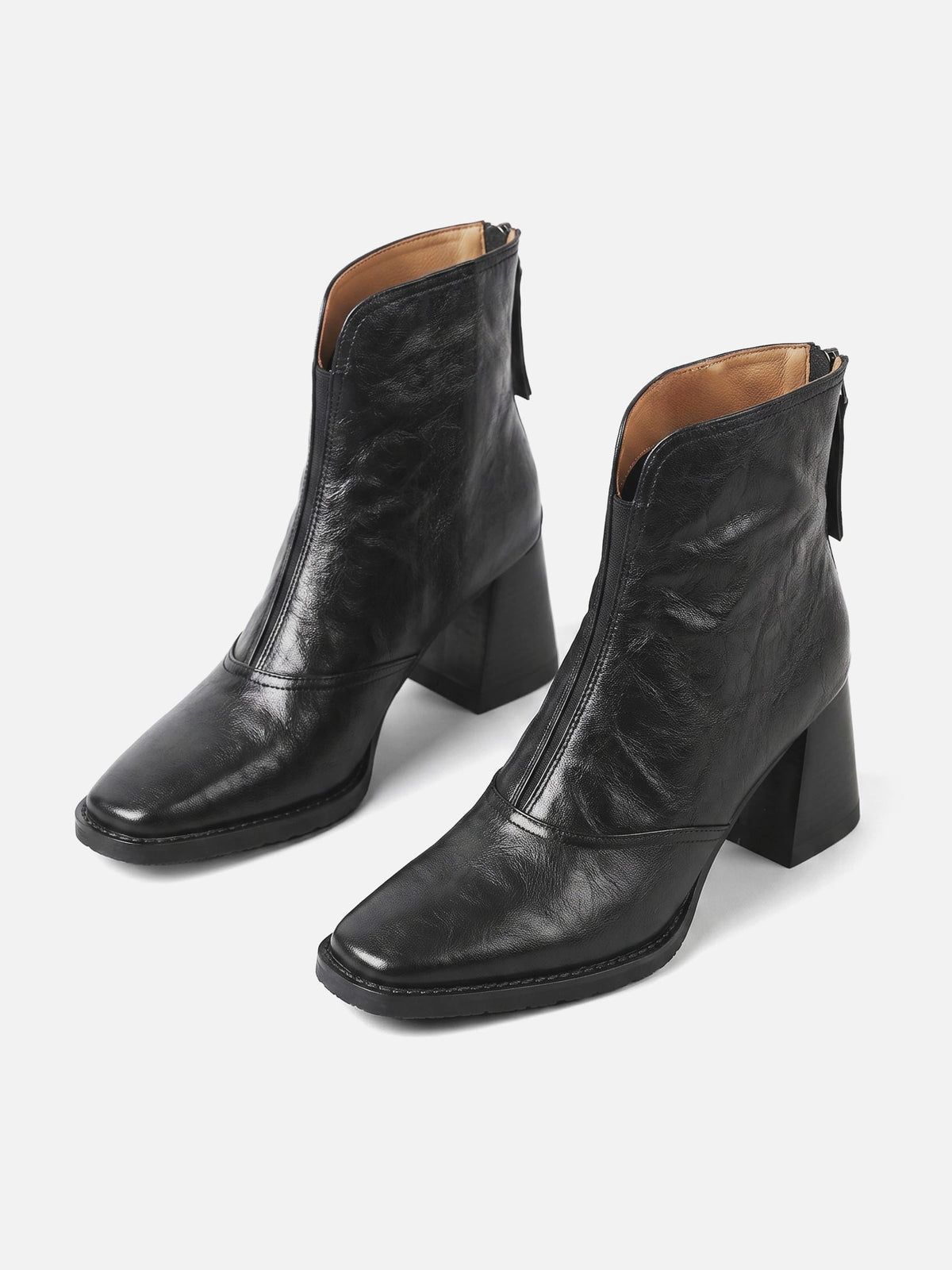 Damen-Stiefeletten aus Leder mit quadratischem Absatz und Reißverschluss