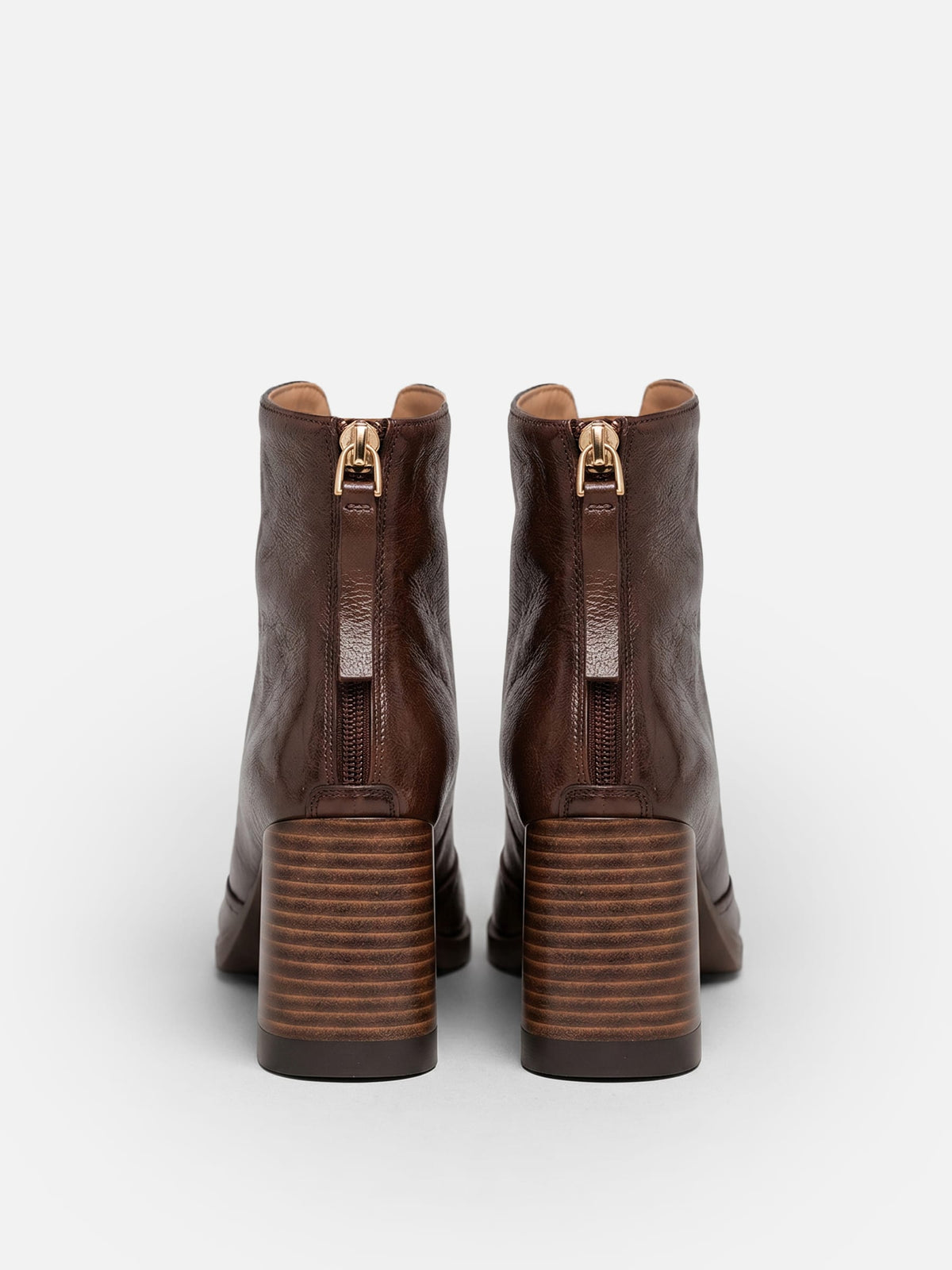 Damen-Stiefeletten aus Leder mit quadratischem Absatz und Reißverschluss