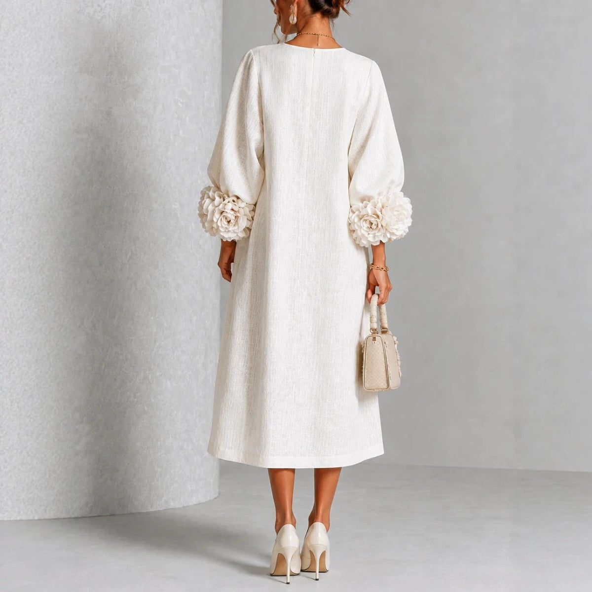 Theodosia Rosetten-Manschetten Knopf Midi-Kleid