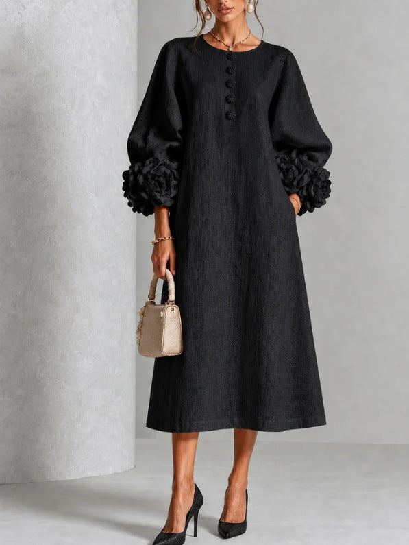 Theodosia Rosetten-Manschetten Knopf Midi-Kleid