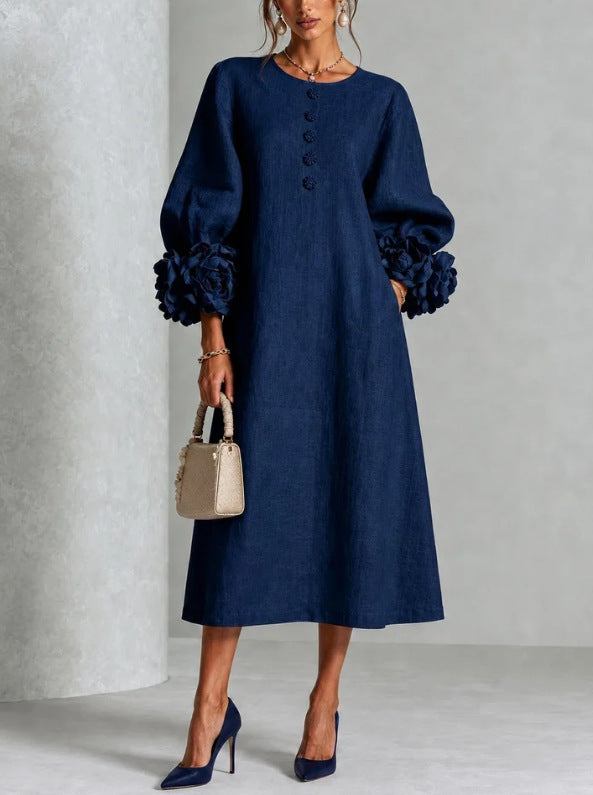 Theodosia Rosetten-Manschetten Knopf Midi-Kleid
