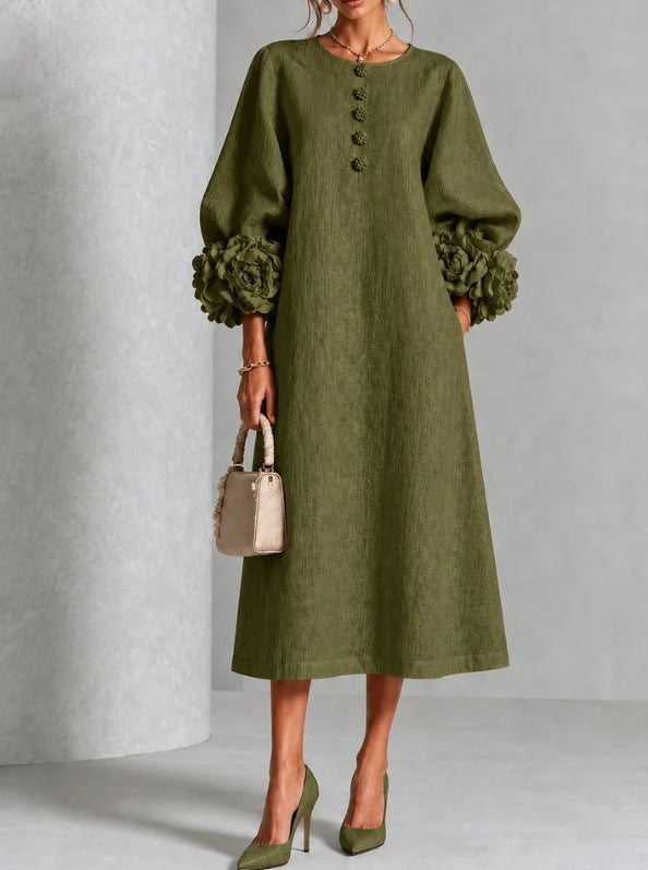 Theodosia Rosetten-Manschetten Knopf Midi-Kleid