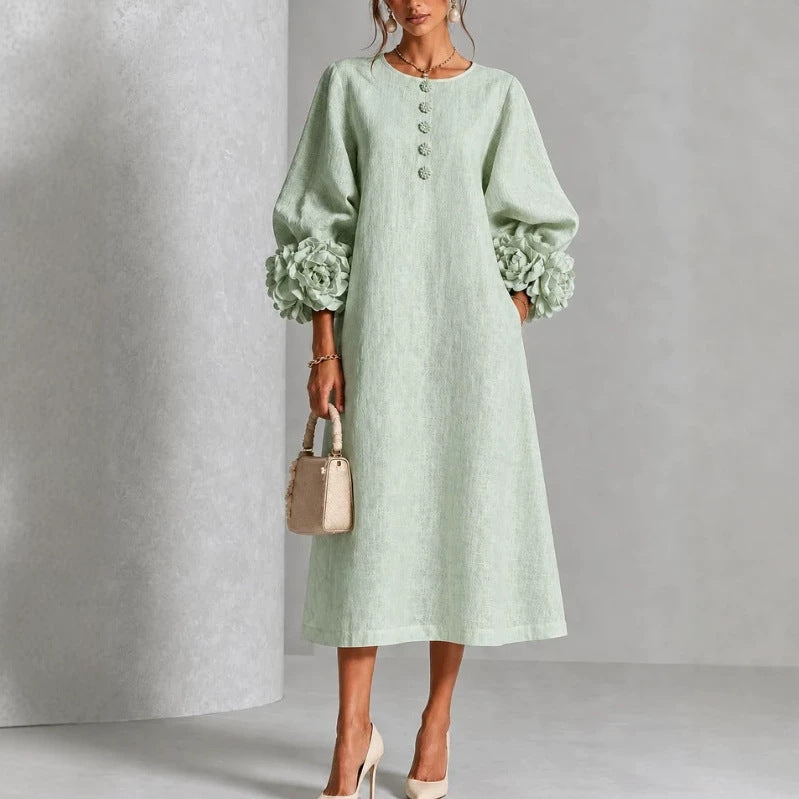 Theodosia Rosetten-Manschetten Knopf Midi-Kleid