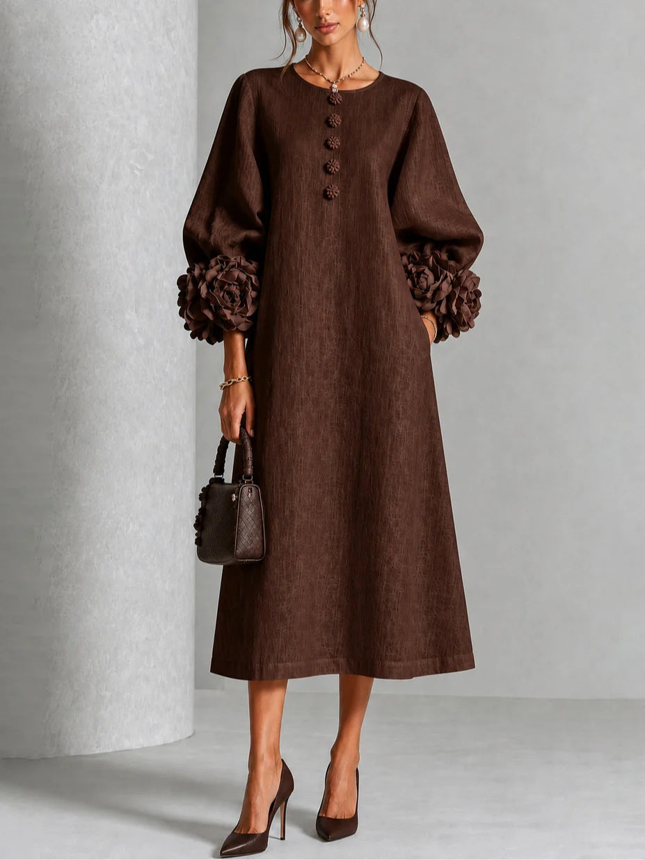 Theodosia Rosetten-Manschetten Knopf Midi-Kleid